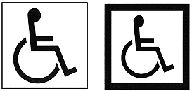 International Symbol of Accessibility, one with a square background and another with a square border