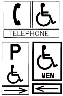 International Symbol of Accessibility with directional signs