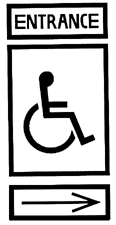 Accessible entrances identified using international symbol of accessibility
