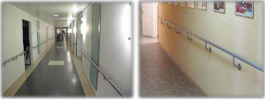 Открытые участки стен коридоров могут оборудоваться сплошными поручнями