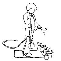 Ребенок поливает цветы