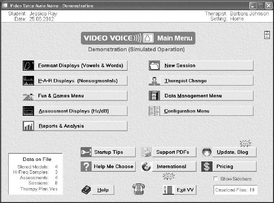 Главное окно Video Voice Speech Training System