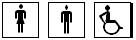 Обозначения общественных туалетов:для женщин, для мужчин, для инвалидов